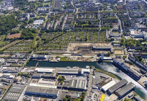 Aerial view, coal harbour of the inland port Dortmunder Hafen AG in Dortmund in the federal state