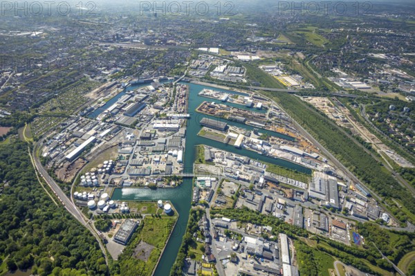 Aerial view, coal harbour of the inland port Dortmunder Hafen AG in Dortmund in the federal state