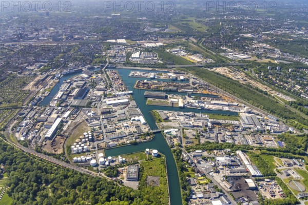 Aerial view, coal harbour of the inland port Dortmunder Hafen AG in Dortmund in the federal state
