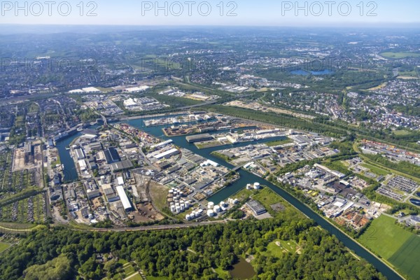Aerial view, coal harbour of the inland port Dortmunder Hafen AG in Dortmund in the federal state