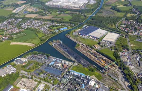 Aerial view, coal harbour of the inland port Dortmunder Hafen AG in Dortmund in the federal state