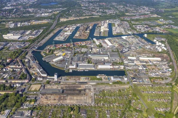 Aerial view, coal harbour of the inland port Dortmunder Hafen AG in Dortmund in the federal state