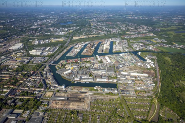 Aerial view, coal harbour of the inland port Dortmunder Hafen AG in Dortmund in the federal state