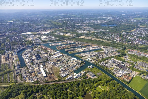 Aerial view, coal harbour of the inland port Dortmunder Hafen AG in Dortmund in the federal state