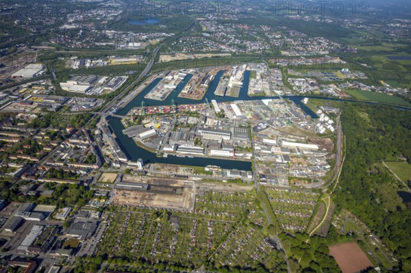 Aerial view, coal harbour of the inland port Dortmunder Hafen AG in Dortmund in the federal state