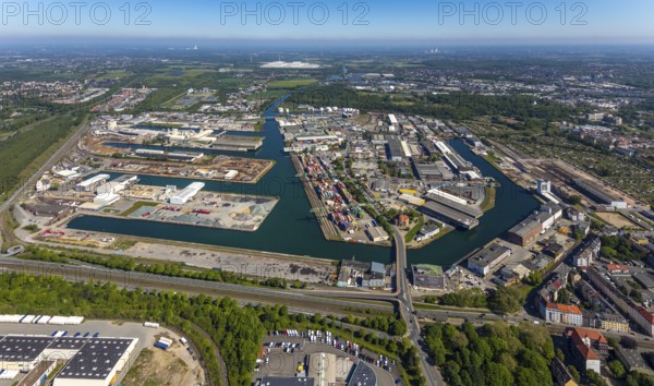 Aerial view, coal harbour of the inland port Dortmunder Hafen AG in Dortmund in the federal state