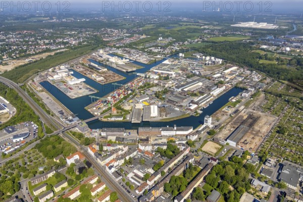Aerial view, coal harbour of the inland port Dortmunder Hafen AG in Dortmund in the federal state