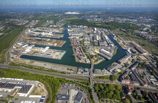 Aerial view, coal harbour of the inland port Dortmunder Hafen AG in Dortmund in the federal state