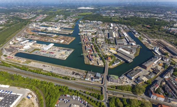 Aerial view, coal harbour of the inland port Dortmunder Hafen AG in Dortmund in the federal state