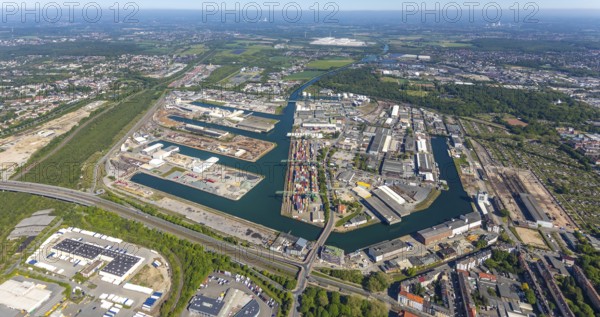 Aerial view, coal harbour of the inland port Dortmunder Hafen AG in Dortmund in the federal state
