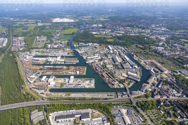 Aerial view, coal harbour of the inland port Dortmunder Hafen AG in Dortmund in the federal state