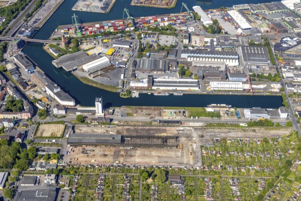 Aerial view, coal harbour of the inland port Dortmunder Hafen AG in Dortmund in the federal state