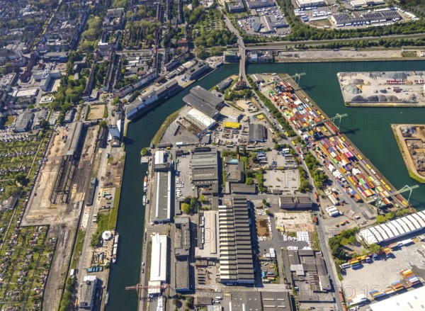Aerial view, coal harbour of the inland port Dortmunder Hafen AG in Dortmund in the federal state