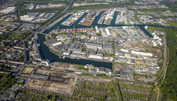 Aerial view, coal harbour of the inland port Dortmunder Hafen AG in Dortmund in the federal state