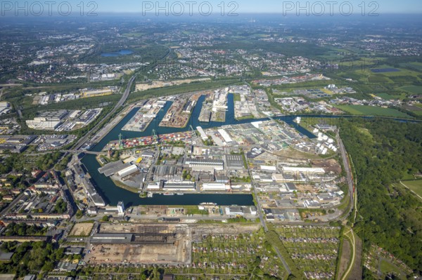 Aerial view, coal harbour of the inland port Dortmunder Hafen AG in Dortmund in the federal state
