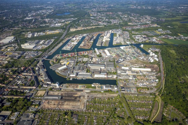 Aerial view, coal harbour of the inland port Dortmunder Hafen AG in Dortmund in the federal state