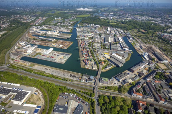 Aerial view, coal harbour of the inland port Dortmunder Hafen AG in Dortmund in the federal state