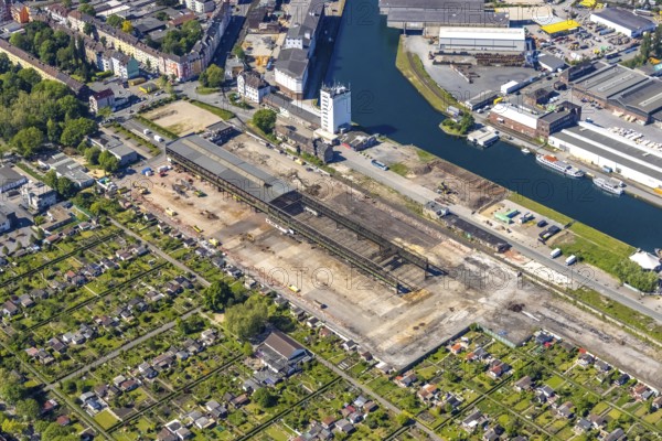 Aerial view, coal harbour of the inland port Dortmunder Hafen AG in Dortmund in the federal state