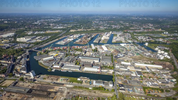 Aerial view, coal harbour of the inland port Dortmunder Hafen AG in Dortmund in the federal state