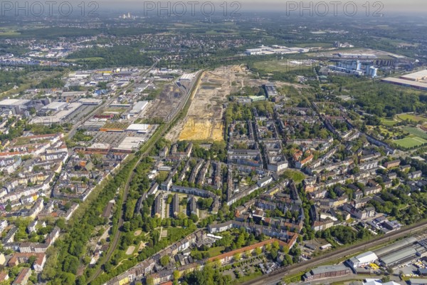 Aerial view, construction site former Westfalenhütte, Kaiserbrunnen, Borsigplatz, Dortmund, Ruhr