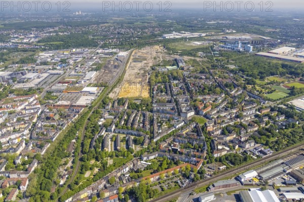 Aerial view, construction site former Westfalenhütte, Kaiserbrunnen, Borsigplatz, Dortmund, Ruhr