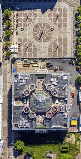 Aerial view, construction site, Dortmund town hall and Friedensplatz, city, Dortmund, Ruhr area,