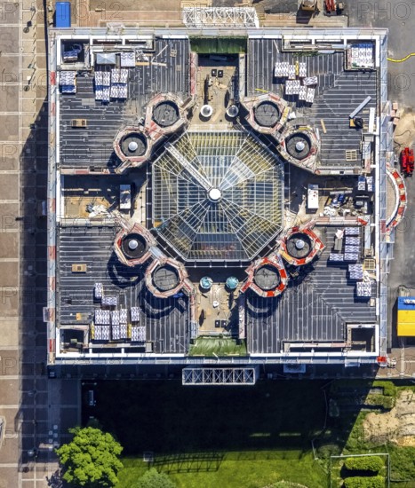 Aerial view, construction site, Dortmund town hall and Friedensplatz, city, Dortmund, Ruhr area,