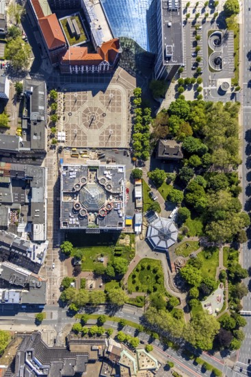 Aerial view, construction site, Dortmund town hall and Friedensplatz, city, Dortmund, Ruhr area,