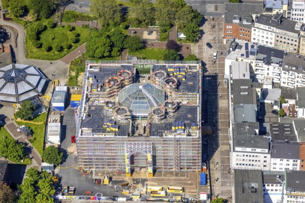Aerial view, construction site, city hall Dortmund and Friedensplatz, city, Dortmund, Ruhr area,