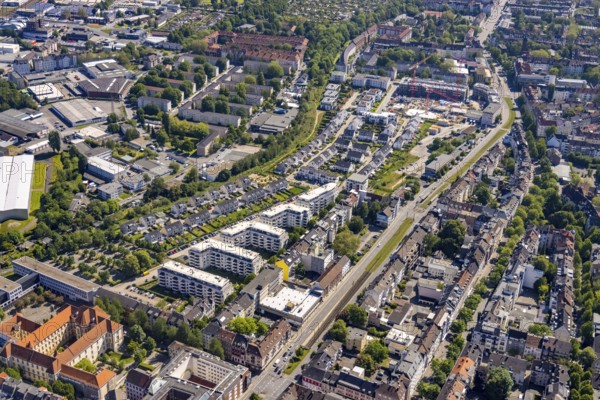 Aerial view, new development area at Ostbahnhof and new development area Kaiserquartier, City,