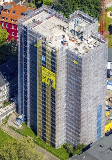 Aerial view, construction site demolition high-rise building, Kielstraße corner