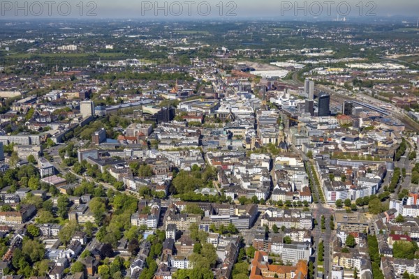 Aerial view, city of Dortmund, city centre view with wall, RWE Tower black skyscraper,