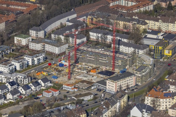 Aerial view, construction site for new Kaiserquartier, Klönnestraße, Kaiserbrunnen, Dortmund, Ruhr