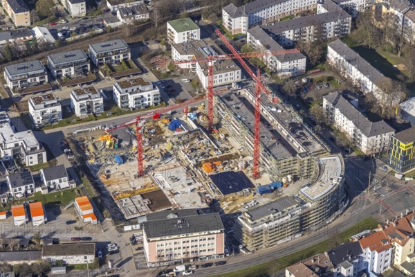 Aerial view, construction site for new Kaiserquartier, Klönnestraße, Kaiserbrunnen, Dortmund, Ruhr