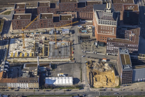 Aerial view, construction site residential complex at the Dortmunder U-Tower, Dortmunder U with the