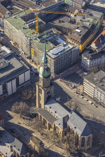 Aerial view, construction site Kampstraße for new student residence BaseCamp Dortmund,
