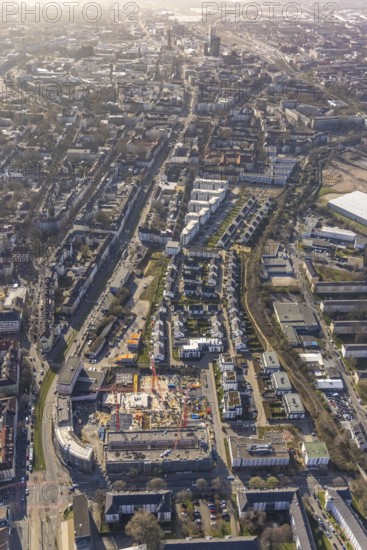 Aerial view, construction site for new Kaiserquartier, Klönnestraße, new development area