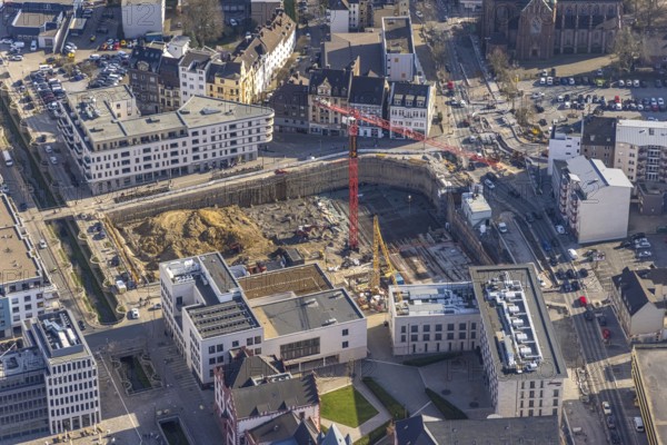 Aerial view, construction site for new building complex, residential and commercial building at