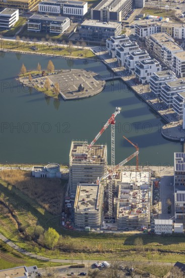 Aerial view, Phoenix-See, construction site for a new retirement home, high-rise building H12,