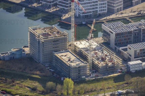 Aerial view, Phoenix-See, construction site for a new retirement home, high-rise building H12,