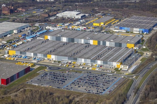 Aerial view, Logistics Park Westfalenhütte, Amazon, DHL, Decathlon, Kaiserbrunnen, Dortmund, Ruhr