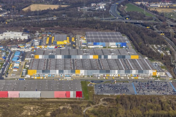 Aerial view, Logistics Park Westfalenhütte, Amazon, DHL, Decathlon, Kaiserbrunnen, Dortmund, Ruhr