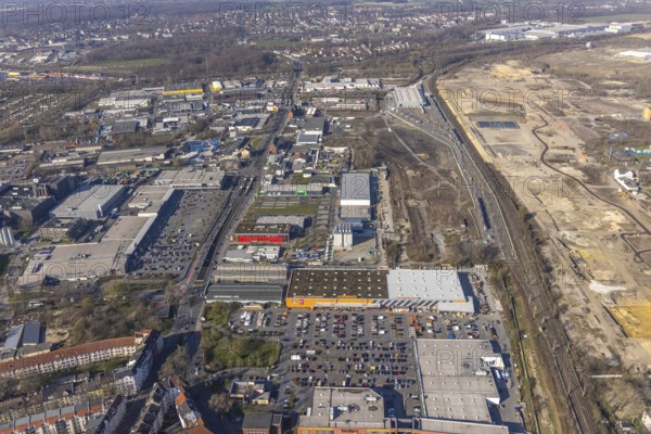 Aerial view, construction site Westfalenhütte, Eisenstraße, Nordmarkt, Dortmund, Ruhr area, North