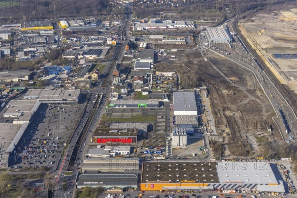 Aerial view, construction site Westfalenhütte, Eisenstraße, Nordmarkt, Dortmund, Ruhr area, North