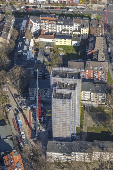 Aerial view, demolition construction site high-rise building Kielstraße, project urban