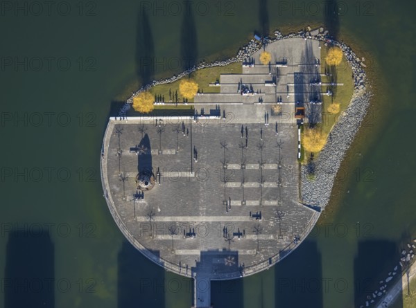 Aerial view, sunbathing at Lake Phoenix, spring weather on Dortmund's sunbathing lawns, Dortmund,