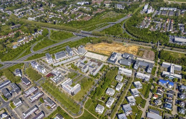 Aerial view, construction site and new building Continentale Directorate, intersection federal road