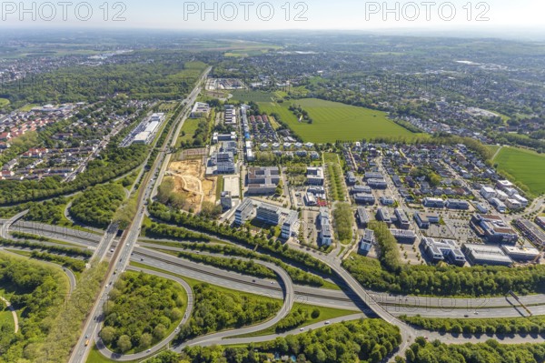 Aerial view, construction site and new building Continentale Directorate, intersection federal road