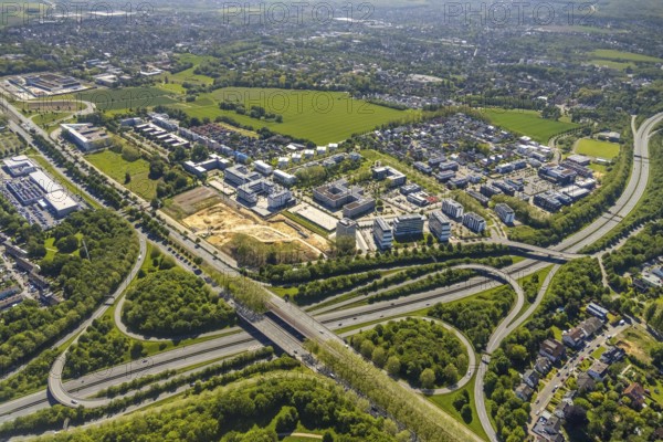 Aerial view, construction site and new building Continentale Directorate, intersection federal road