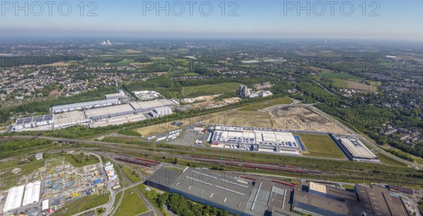 Aerial view, new REWE logistics centre and construction site of the former Westfalenhütte,